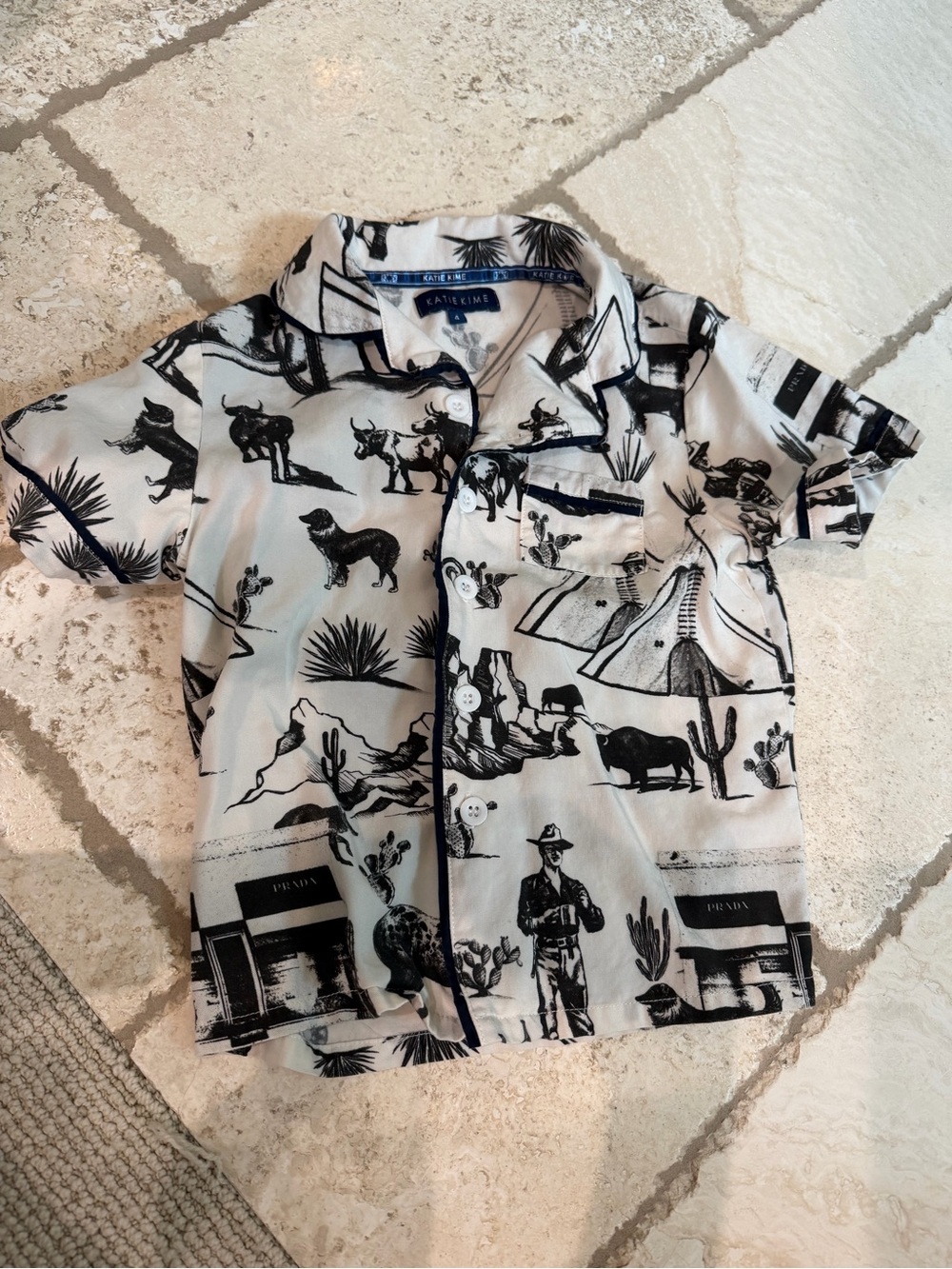 Kids' Western Print Pajama Top - Black & White